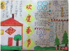 小学生欢度春节手抄报简笔画怎么画一年级