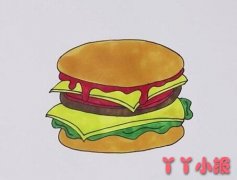 简单汉堡包简笔画怎么画画法步骤教程涂颜色