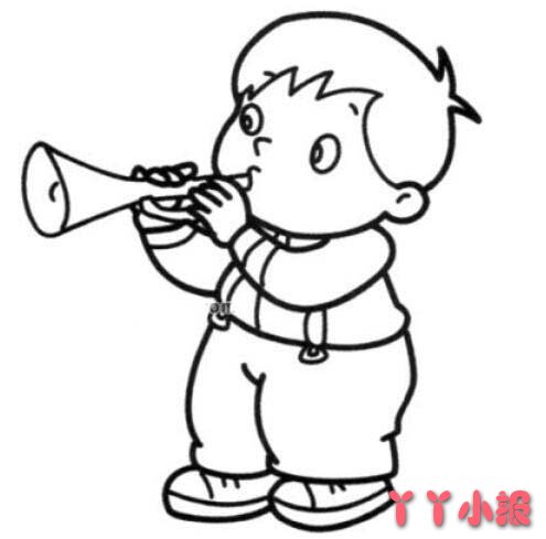 61儿童节吹唢呐表演小男孩简笔画怎么画