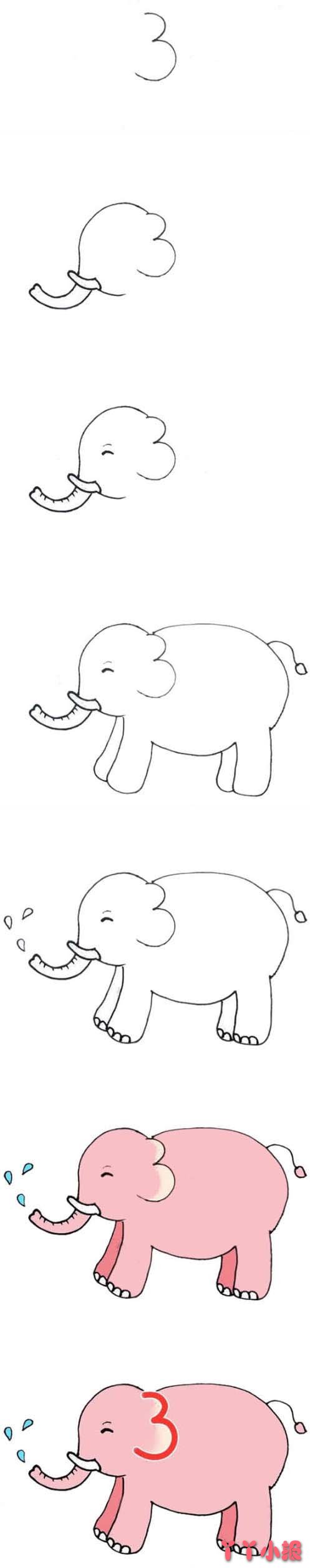 如何画卡通大象简笔画步骤图解涂色简单又漂亮