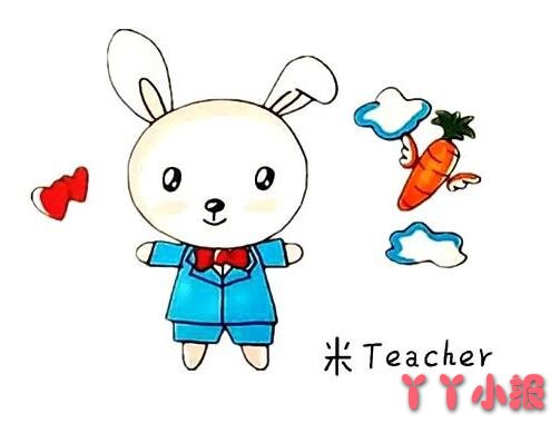 小白兔吃萝卜简笔画步骤教程简单又可爱涂色