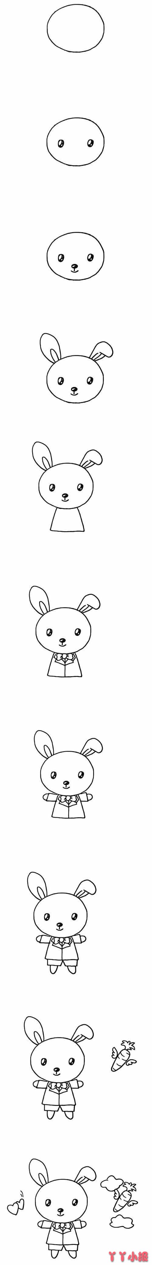 小白兔吃萝卜简笔画步骤教程简单又可爱涂色