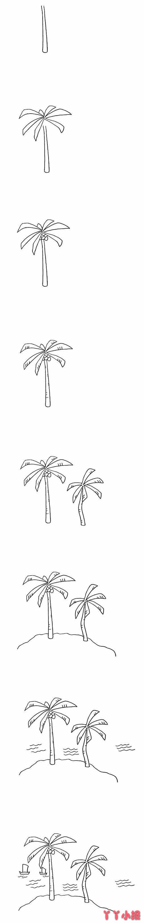 椰子树怎么画涂色 椰子树简笔画图片