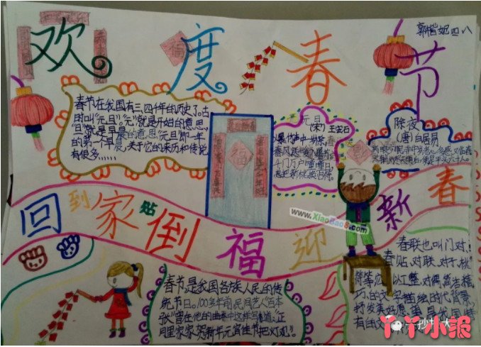 小学生欢度春节手抄报的画法三年级