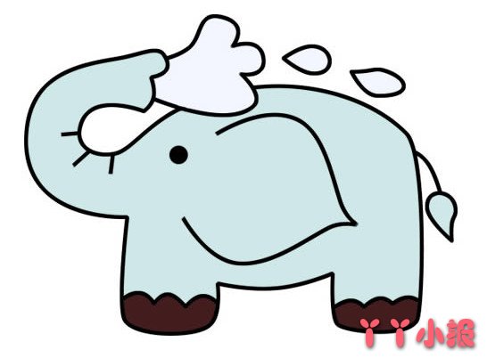 卡通大象洗澡怎么画涂色简单又好看