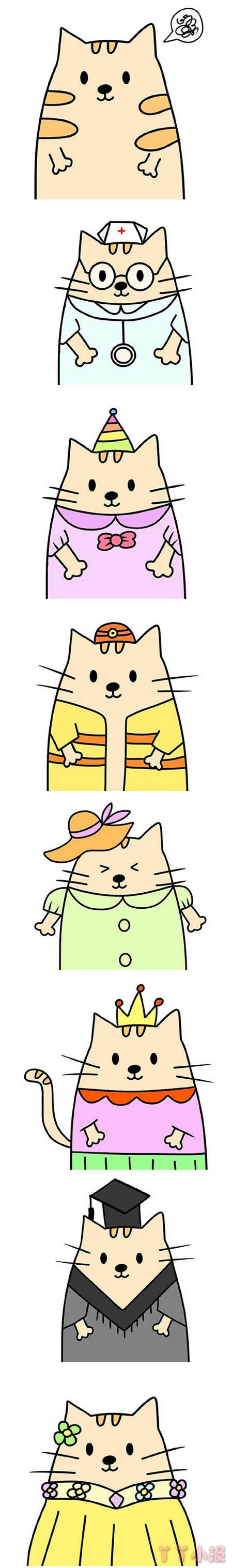 卡通小猫的画法涂颜色简单又可爱