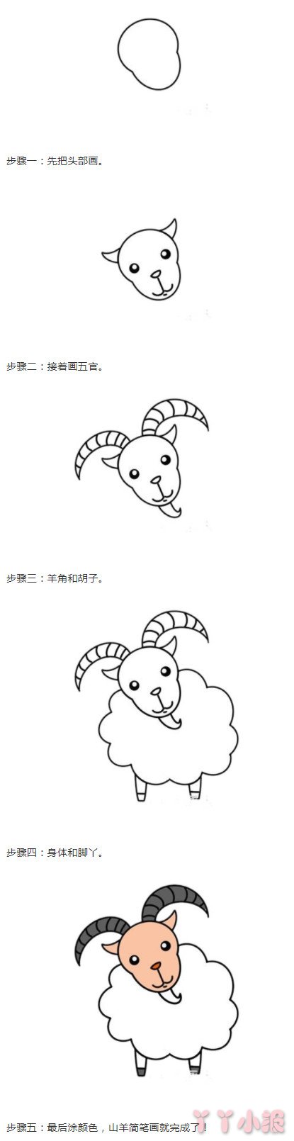 山羊的画法步骤涂色简单 山羊简笔画