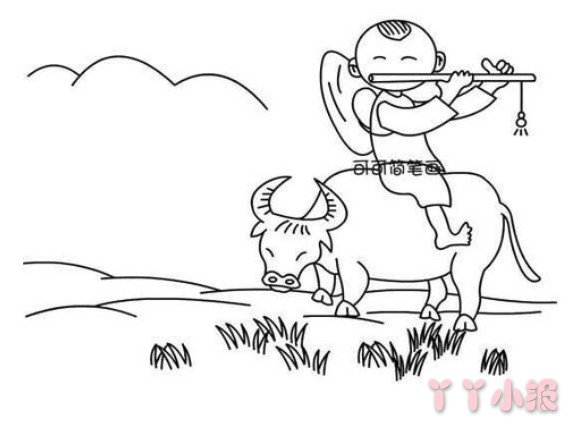 牧童骑黄牛怎么画简单 清明节简笔画图片