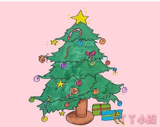 怎么绘画漂亮的圣诞树简笔画步骤带颜色