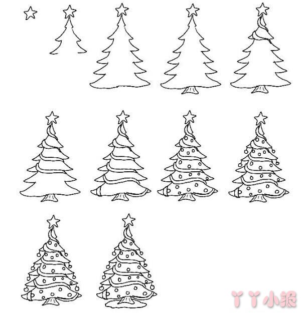 一步一步绘画圣诞树简笔画简单漂亮