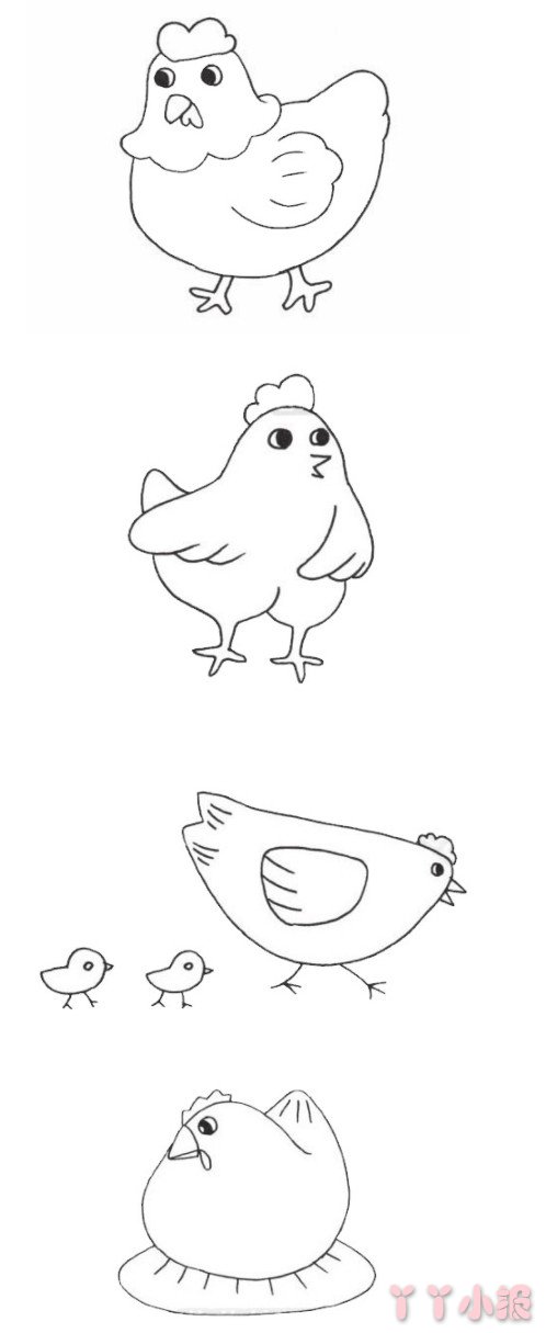 卡通母鸡怎么画简单又好看 母鸡带小鸡简笔画
