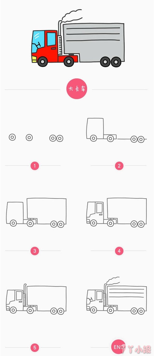 大卡车简笔画涂色 卡车的画法图解教程简单好看