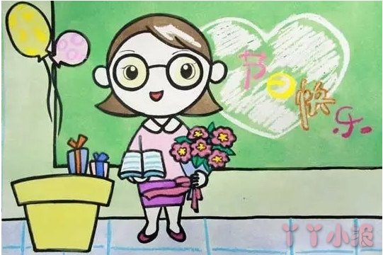 教师节儿童画怎么画简单又漂亮鲜花祝福