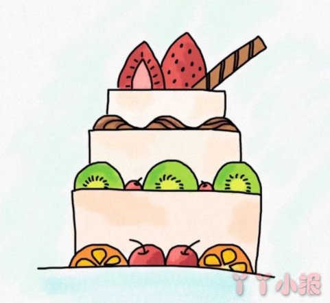 草莓生日蛋糕简笔画涂色带步骤简单又漂亮
