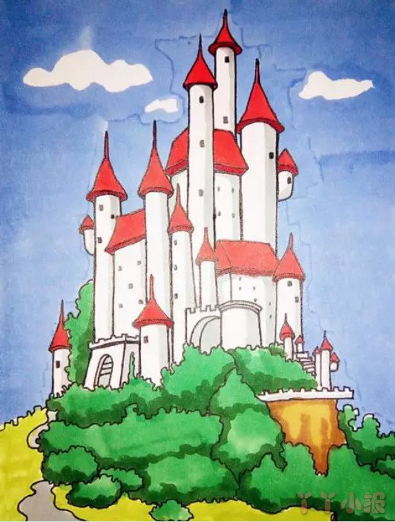  城堡简笔画步骤教程涂色简单又漂亮