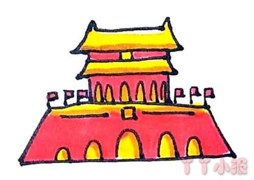 北京天安门的画法步骤教程涂色简单又漂亮