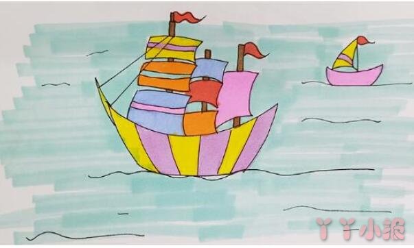 最简单帆船简笔画怎么画涂颜色带步骤图