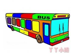 卡通公交车怎么画涂颜色 公交车简笔画图片