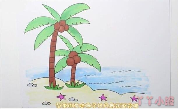海滩椰子树怎么画涂色简单步骤教程
