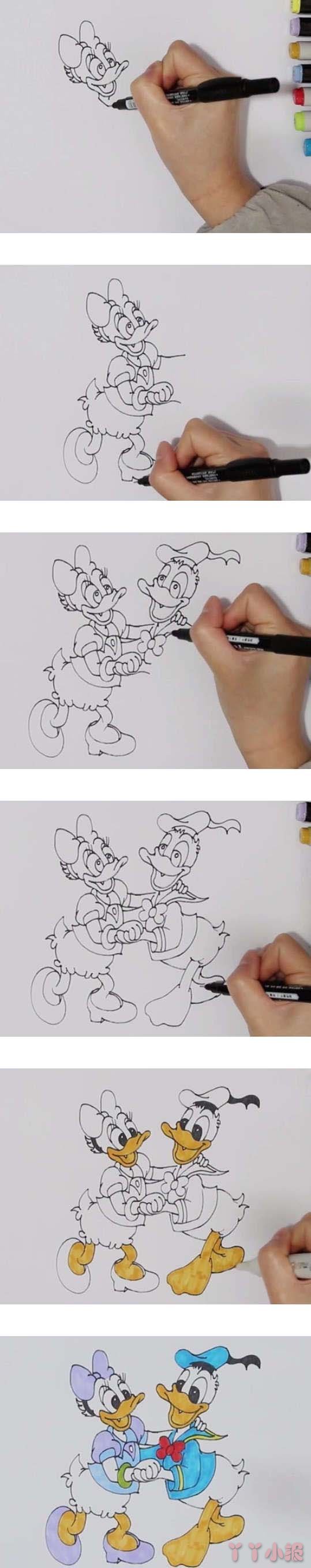 唐老鸭和黛丝简笔画画法步骤教程涂色