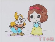 怎么画白雪公主和小矮人画法简笔画教程涂色