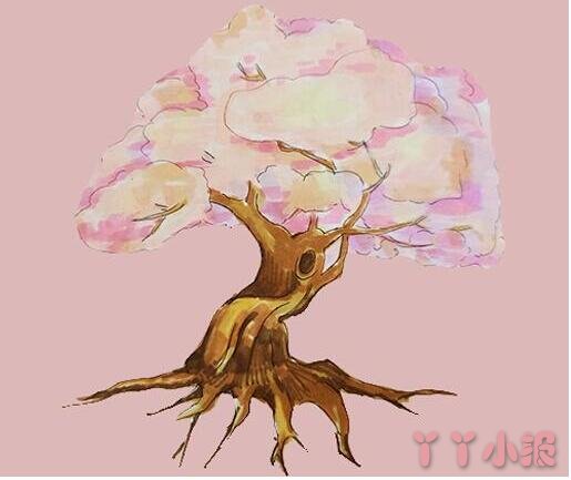 教你一步一步手绘樱花树简笔画涂色简单漂亮