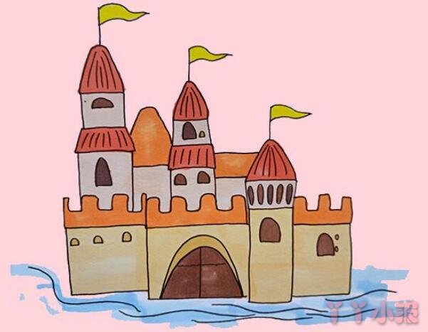 漂亮城堡手绘怎么画涂颜色简单步骤图