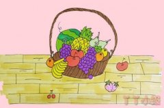 一篮子水果手绘怎么画涂色简单漂亮步骤