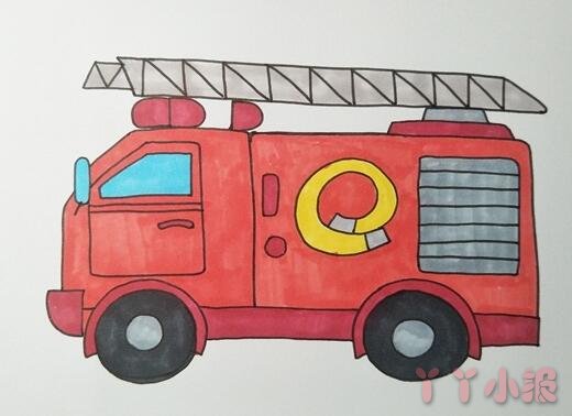  儿童消防车的画法步骤教程涂色简单漂亮