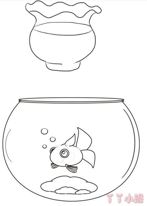  教你怎么画漂亮金鱼缸简笔画教程简单好看