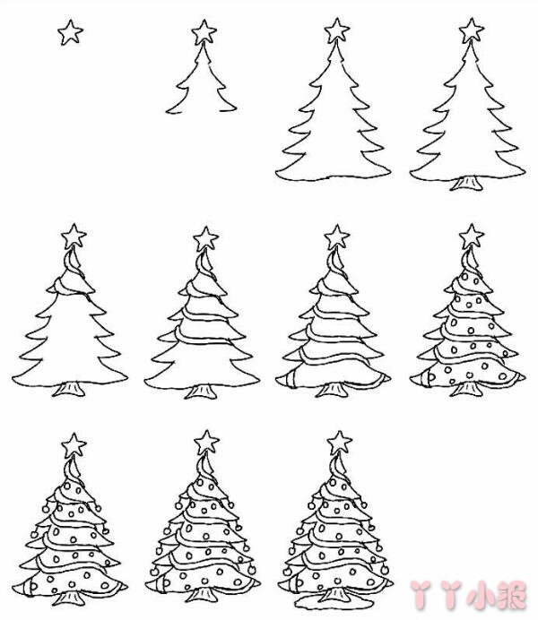  简单圣诞树的画法步骤教程 圣诞树简笔画图片