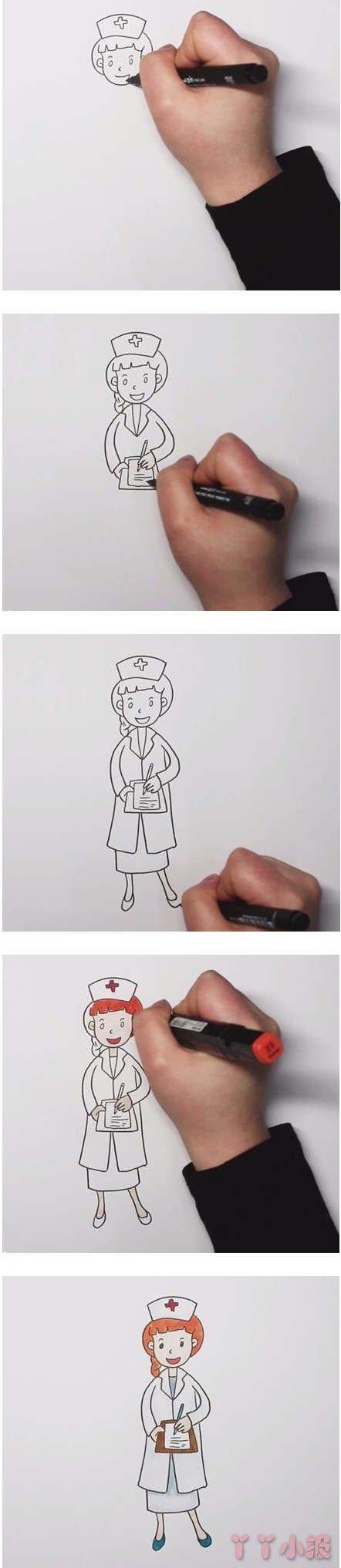 怎么绘画护士简笔画步骤教程涂色简单