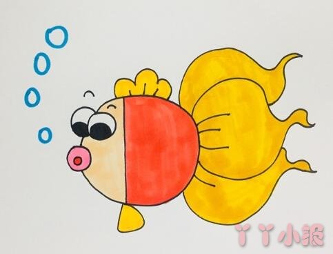 金鱼吹泡泡简笔画步骤教程涂色简单漂亮