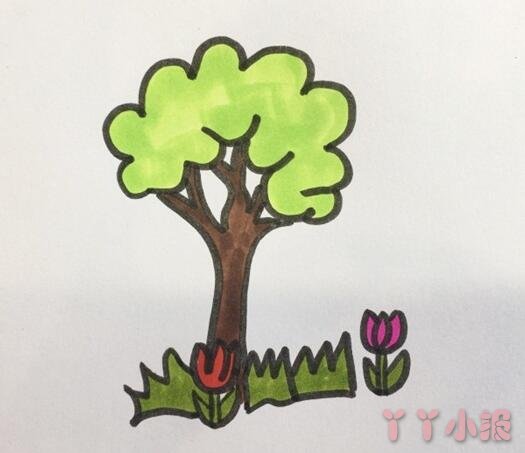  花草树木简笔画怎么画简单又漂亮涂色