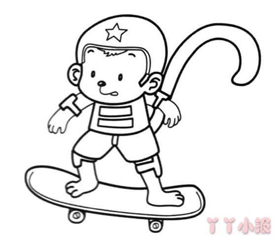  怎么画玩滑板的小猴子简笔画教程简单可爱