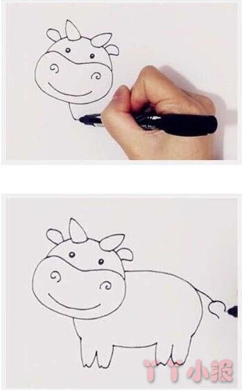 怎么画吃草的奶牛简笔画带步骤简单又好看涂色