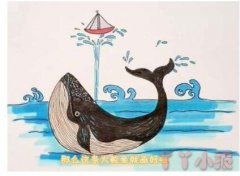 怎么画喷水鲸鱼简笔画带步骤简单又好看涂色