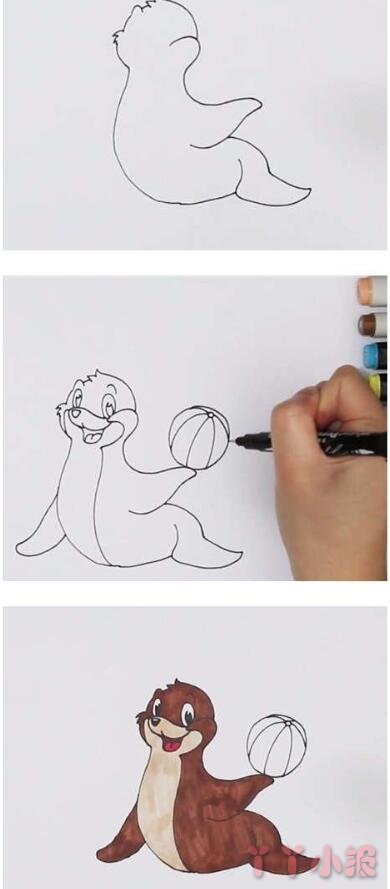 怎么画卡通海狮简笔画带步骤简单又好看涂色