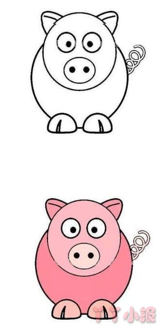 怎么画粉红小猪简笔画带步骤简单又好看涂色