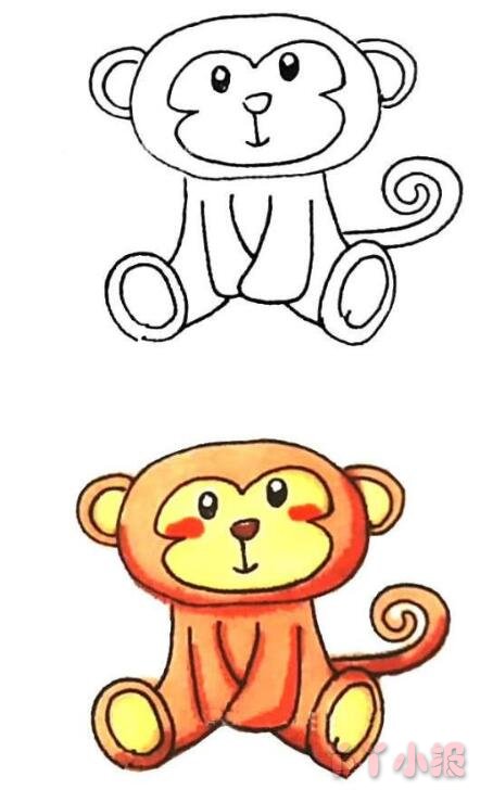 怎么画卡通猴子简笔画带步骤简单又可爱涂色