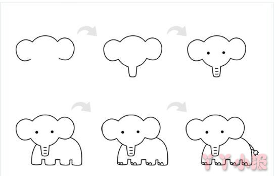 怎么画卡通长鼻子大象简笔画带步骤简单又可爱涂色