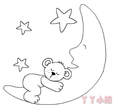怎么画睡月亮上的浣熊简笔画带步骤简单又好看涂色