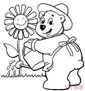 卡通小熊浇花的画法简笔画带步骤简单又好看