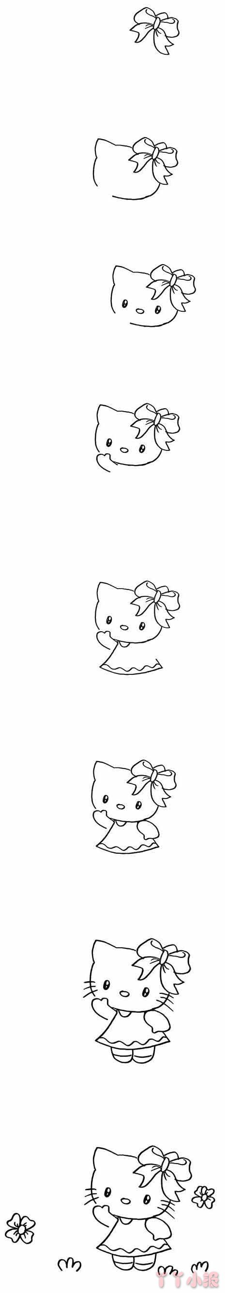 卡通kitty猫简笔画怎么画带步骤简单又好看