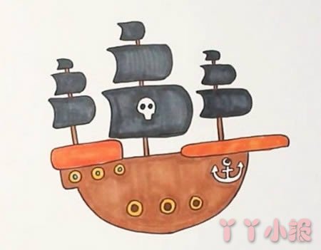 怎么画海盗船简单又好看_海盗船简笔画图片
