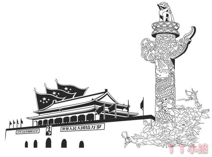 北京天安门的简笔画怎么画带步骤简单又好看