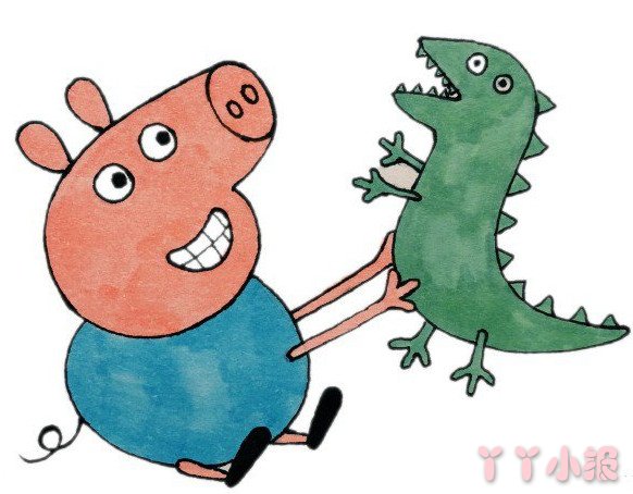 小猪佩奇和恐龙的简笔画怎么画带步骤简单又好看