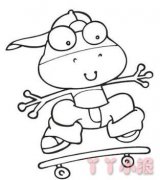 怎么画玩滑板的青蛙简笔画带步骤简单又好看涂色
