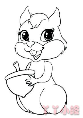 怎么画抱着松果的松鼠简笔画带步骤简单又好看涂色