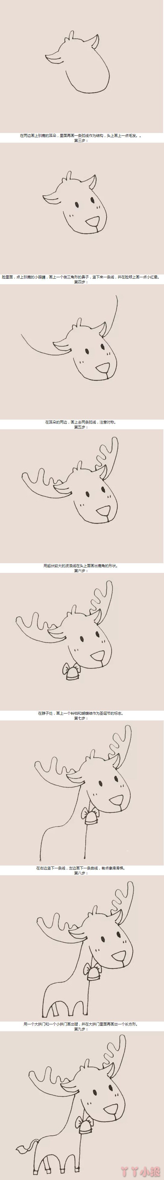 圣诞驯鹿的简笔画怎么画带步骤简单又好看
